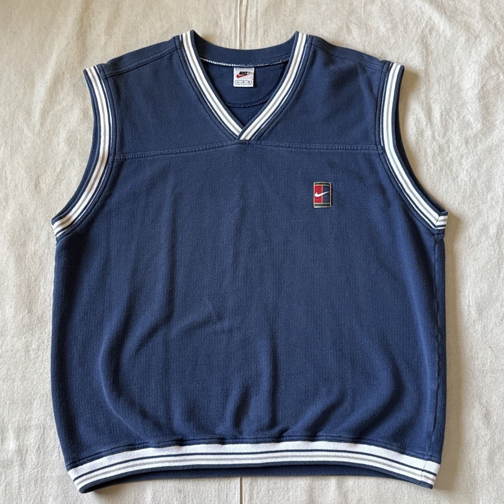 Nike Court Vintage 90s Tennis Sweater Vest Blue Mens L Preppy